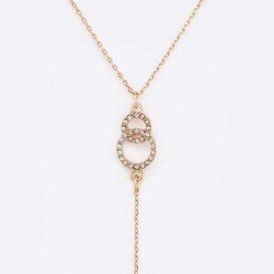 J. ELISE BOUTIQUE GOLD Crystal Double Ring Drop Pendant Necklace